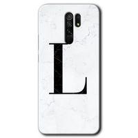 BeRa Aksesuar Xiaomi Redmi 9 Kılıf Baskılı Kapak - Beyaz Mermer Desenli L Harfi +Tam Kaplayan Mat Seramik