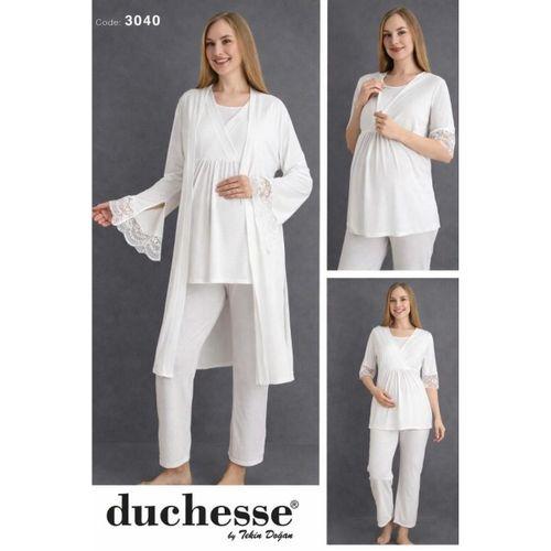 Duchesse 3040 Ekru 3 Lü Hamile Lohusa Pijama Sabahlık Tk