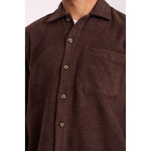 Frankel Kaşe Kumaş Tek Cepli Relaxed Fit Erkek Gömlek - Kahve