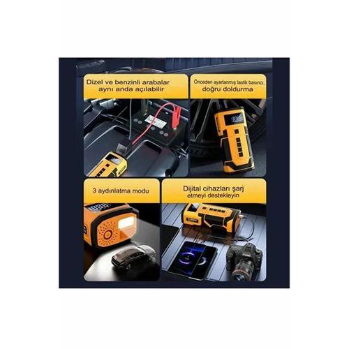 8000 Mah Taşnabilir Dijital Ekranlı Araç Akü Takviyeli,powerbank,ışıklı Oto Hava Kompresörü