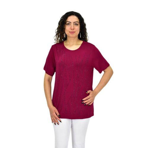 Kadın Viskon Taşlı Kısa Kol Bluz BGL-ST04679