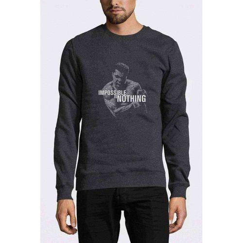 Muhammed Ali Typography Boks Baskılı Füme Antrasit Erkek Sweatshirt