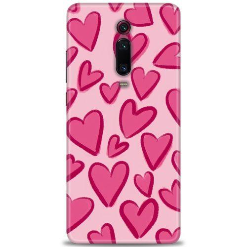 Xiaomi Mi 9T Kılıf HD Baskılı Kılıf - Pembe Kalp + Tam Ekran Koruyucu