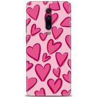 Xiaomi Mi 9T Kılıf HD Baskılı Kılıf - Pembe Kalp + Tam Ekran Koruyucu