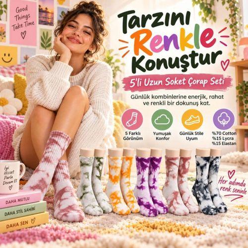 Unisex Batik Desenli Çorap 10'lu Set Renkli Pamuklu Uzun Soket Dikişsiz Nefes Alan Günlük Spor Çorabı