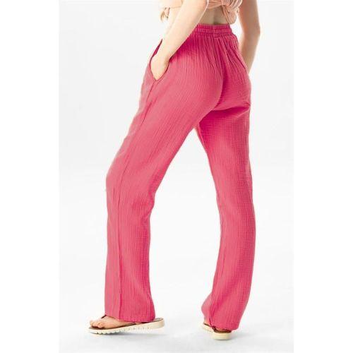 Müslin Beli Bağcıklı Çift Cepli Kadın Yazlık Pantolon Pembe Pmb