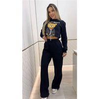 Kadın Uzun Kollu Bisiklet Yaka Desenli Iki Iplik şardonlu Bluz Ve Pantolon Ikili Takım