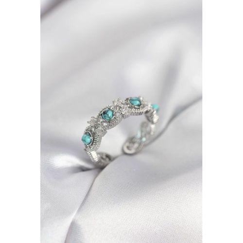 Mavi Taşlı Gümüş Renk Vintage Kadın Yüzük