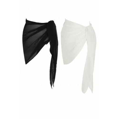 Kadın Siyah Beyaz Transparan Belden Bağlamalı Pareo 2'li