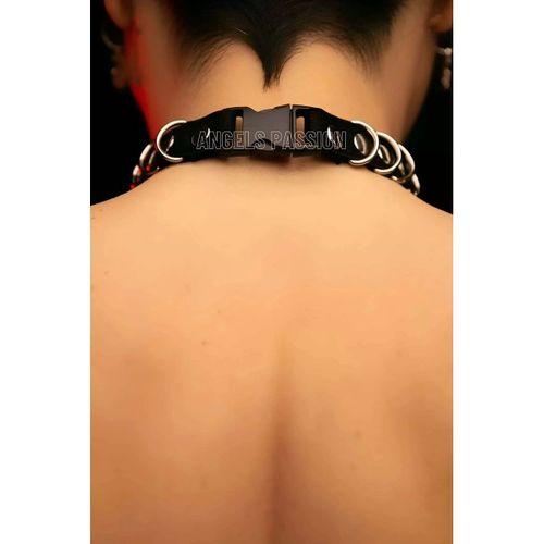 Şık Elastik Choker - Halka Detaylı Lastik Kolye - Şık Lastik Choker Harness - APFT576