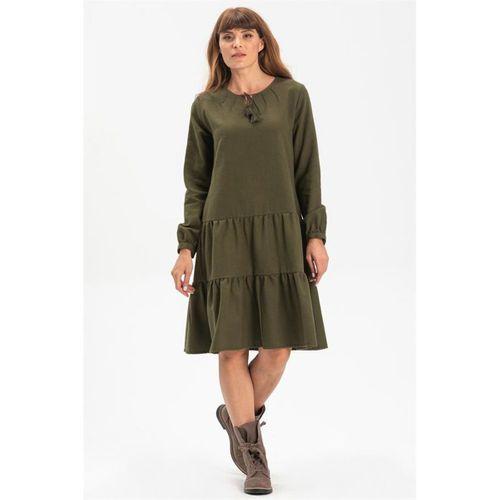 Uzun Kol Güliş Pazen Kısa Sonbahar ve Kışlık Elbise Haki Hk