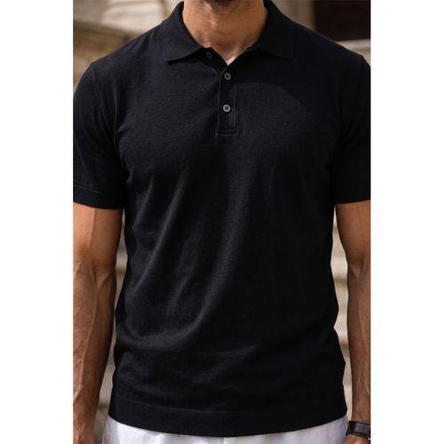 Newman Regular Fit Düğmeli Polo Yaka Viskon Triko Erkek T-Shirt - Siyah