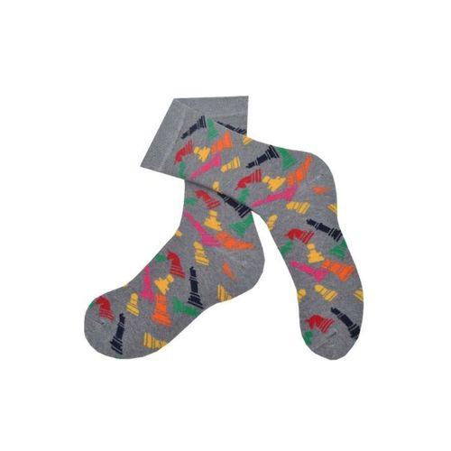 Flora Erkek Satranç Takımı Desenli Hareketli Çorap - Gri - 41/44