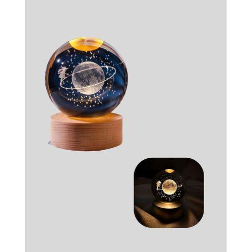 Işıklı Sarı Cam Küre Ve Kız Figürü Ahşap Standlı Dekoratif Lamba