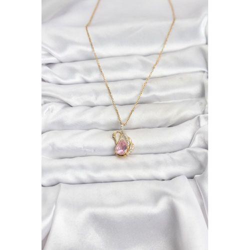 316L Çelik Zincir Gold Renk Pembe Kuğu Model Zirkon Taşlı Kadın Kolye