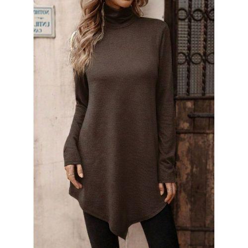 Kadın Uzun Kollu Balıkçı Yaka Asimetrik Kesim Detaylı Yün Viskon Bluz