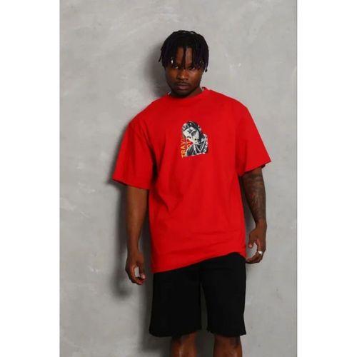 Erkek Baskılı T-Shirt Kısa Kol Bisiklet Yaka Regular Fit Rahat Kalıp Günlük Tişört - Kırmızı