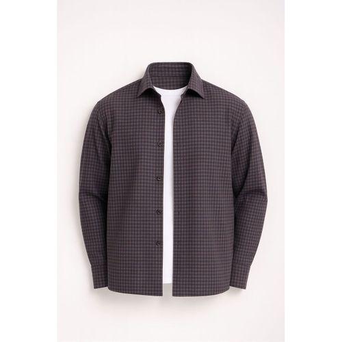 Jonas Ekose Küçük Kareli Relaxed Fit %100 Pamuklu Flanel Kumaş Erkek Gömlek - Kahve