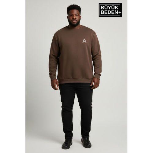 Erkek Büyük Beden A Baskılı Bisiklet Yaka ince Sweatshirt SPR26BSW956-12