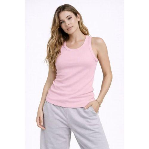 Fitilli Atlet Sıfır Yaka Slim Fit Arka Baskılı Spor Atlet - Pembe