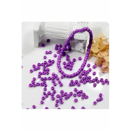 Mor Renk 4 mm Yaklaşık 220 adet/20 gram Cam Boncuk Oya Yazma Bileklik ve Kolye