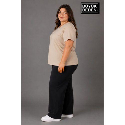 Süperlife Büyük Beden Kadın V Yaka Pamuklu Basic Tişört Lacivert 3XL-6XL SPR26BTSK509