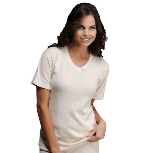 Hasyün Kadın Merinos Yünü Kısa Kol Kaşkorse Yaka-Kol İşlemeli Fanila