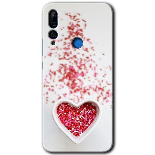 MRCİLETİSİM Huawei Y9 Prime 2019 Kılıf HD Desen Baskılı Arka Kapak + Temperli Cam - Kalpli Şekerleme