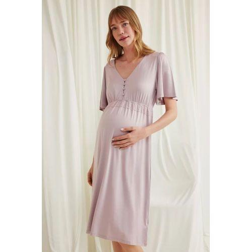 Dantelli Önü Düğmeli Hamile Lohusa Viskon Gecelik