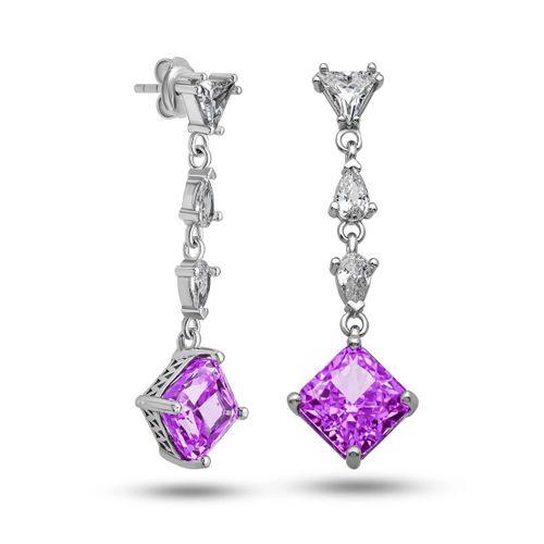 Gümüş Ice Cut Mor Zirkon Taşlı Işıltılı Kadın Küpe