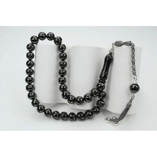 Oltu Taşı Küre Model Çemberli Burgu İşlemeli Tespih