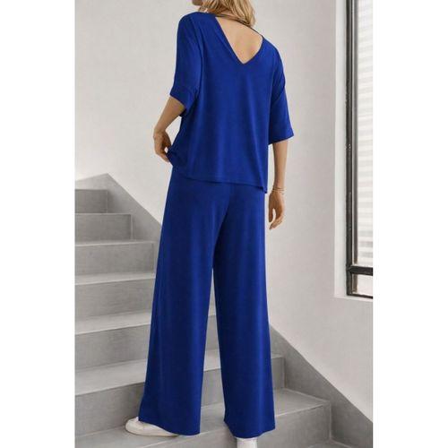 Kadın Kısa Kollu V Yakalı Viskon Bluz Ve Pantolon Ikili Takım