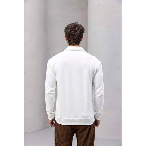 Eric Relax Fit Yarım Fermuarlı Polo Yaka Selanik Kumaş Erkek Sweatshirt - Ekru