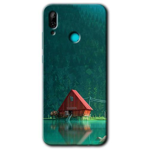MRCİLETİSİM Huawei P smart 2019 Kılıf HD Desen Baskılı Arka Kapak + Temperli Cam - House In Woods