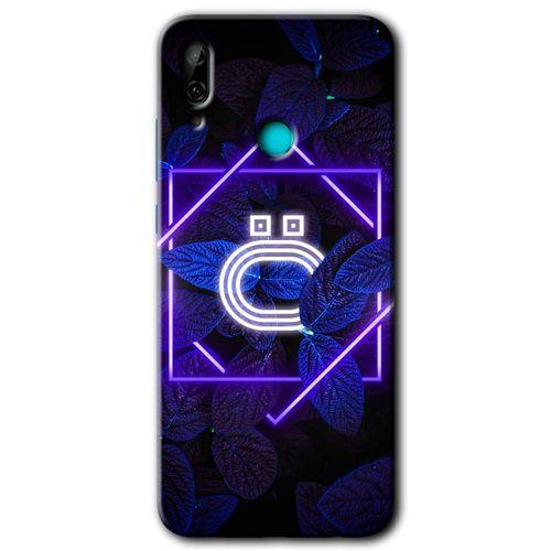 Huawei P smart 2019 Kılıf Baskılı Kapak - Dark Neon Yaprak Ö Harfi + 5D Tam Kaplayan Cam