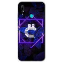 Huawei P smart 2019 Kılıf Baskılı Kapak - Dark Neon Yaprak Ö Harfi + 5D Tam Kaplayan Cam