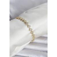 Pirinç Gold Renk Yonca Model Sıralı Zirkon Taşlı Kadın Bileklik