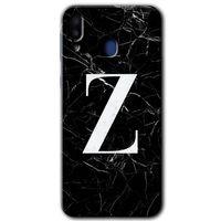 Galaxy M20 Kılıf HD Desen Baskılı Arka Kapak - Siyah Mermer Desenli Z Harfi + Kırılmaz Cam