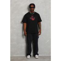 Erkek Baskılı Tişort Kısa Kol Bisiklet Yaka Ovarsize T-Shirt - Siyah