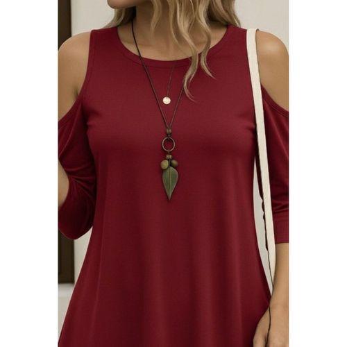 Kadın Omuzlardan Açık Sıfır Yaka Asimetrik Kesim Detay Viskon Bluz