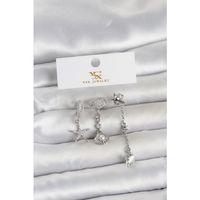 Pirinç Gümüş Renk Zirkon Taşlı Deniz Temalı 3'lü Kadın Küpe