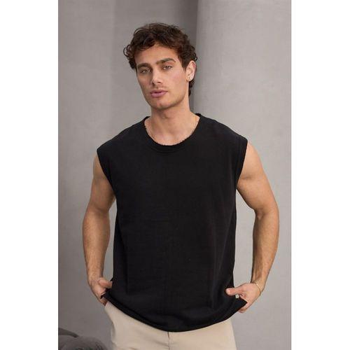 Mantius Oversize Bisiklet Yaka Erkek Atlet Kolsuz T-Shirt - Siyah