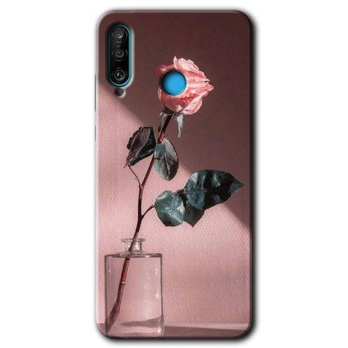 MRCİLETİSİM Huawei P30 Lite Kılıf Baskılı Kapak - Retro Gül + 5D Tam Kaplayan Cam