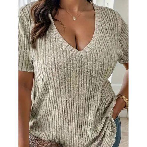 22Kadın Kısa Kollu V Yaka Fitilli Kaşkorse Bluz
