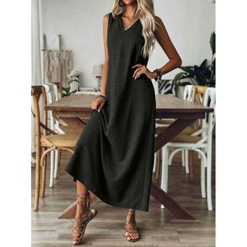 Kadın Askılı V Yakalı Uzun Elbise