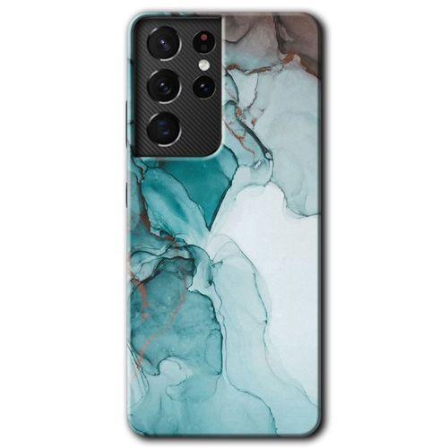MRCİLETİSİM Samsung Galaxy S21 Ultra Kılıf HD Desen Baskılı Arka Kapak + Temperli Cam - Buzul Mermer