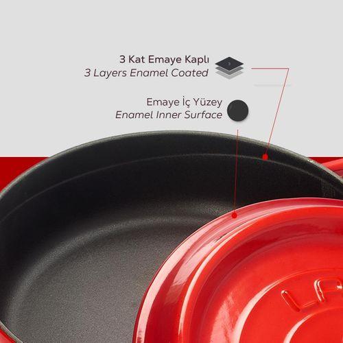 Lava Trendy Demir Döküm Pilav Basık Yayvan Tencere 28 Cm Kırmızı LVYST28K2R