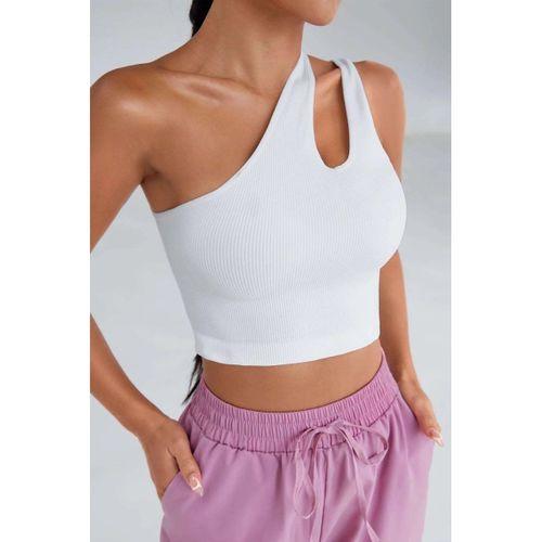 Kadın Beyaz Tek Omuz Cut Out Detaylı Crop Top Bluz
