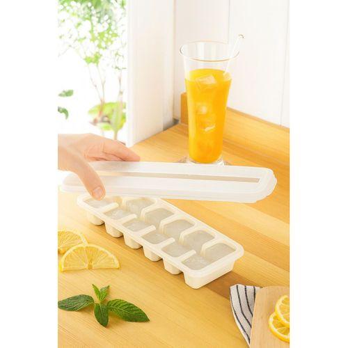 Kapaklı Büyük Boy Buz Kalıbı 12 Gözlü Buzluk Ekru