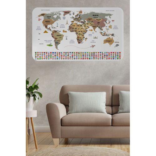Türkçe Ülke Bayrak lı Eğitici Başkent Detaylı Atlası Dünya Haritası Duvar Sticker 3862